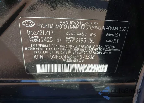 2014 Hyundai Sonata Se 2.0T from USA, damaged, VIN 5NPEC4AB7EH873338